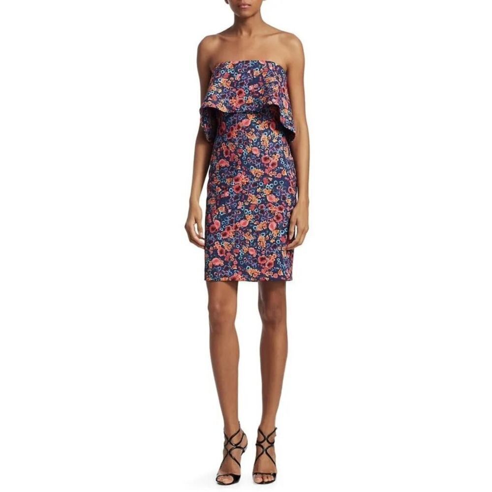 Badgley Mischka Navy Blue Multi Floral Strapless Dress Size 22 FLAW Sabrina